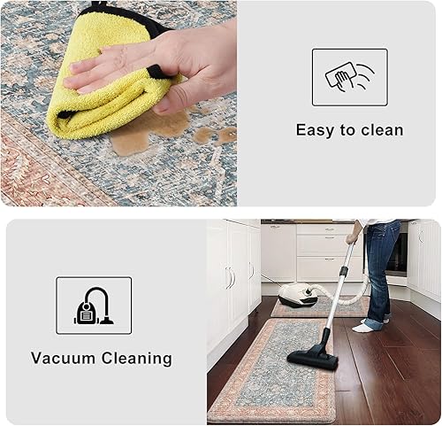 Vista 80 de KIMODE - Juego de 2 tapetes de cocina antifatiga, estilo vintage, antideslizantes, impermeables, ergonómicos, acolchados, cómodos para lavandería