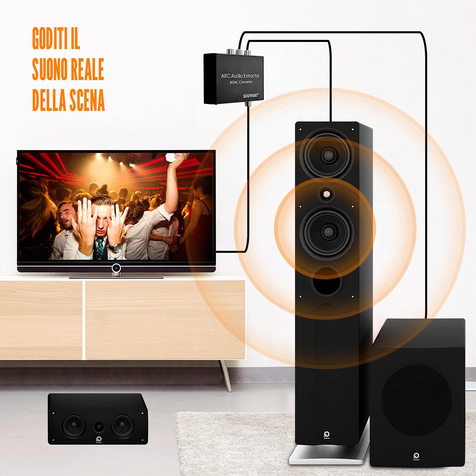 SOUTHSKY 192KHz DAC,Convertitore Audio Digitale a Analogico, L/R, Estrattore Audio HDMI ARC a SPDIF, Coassiale, 3,5 mm Stereo, L/R, Volume CEC Regolabile,Switch Ottico,Toslink,RCA