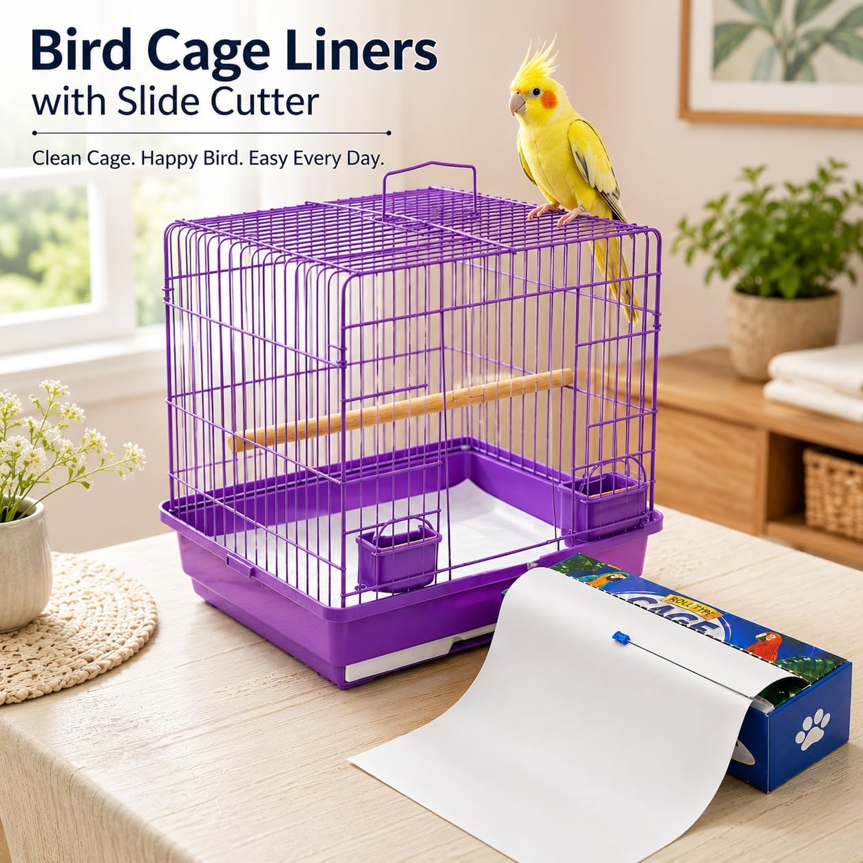Disposable Bird Cage Liners with Slide Cutter | 100 ft x 11 Inch Cage Paper，Bird Cage Accessories for Parrots & Small Animals
