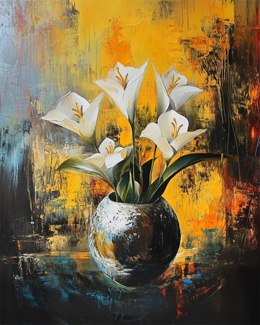 RKFLGEW 14CT Printed Cross Stitch Kits Lilies in A Vase Counted Fabric Cross Stitching DIY Art Needlecrafts Embroidery Kits with Scissors Accessories 40x50cm