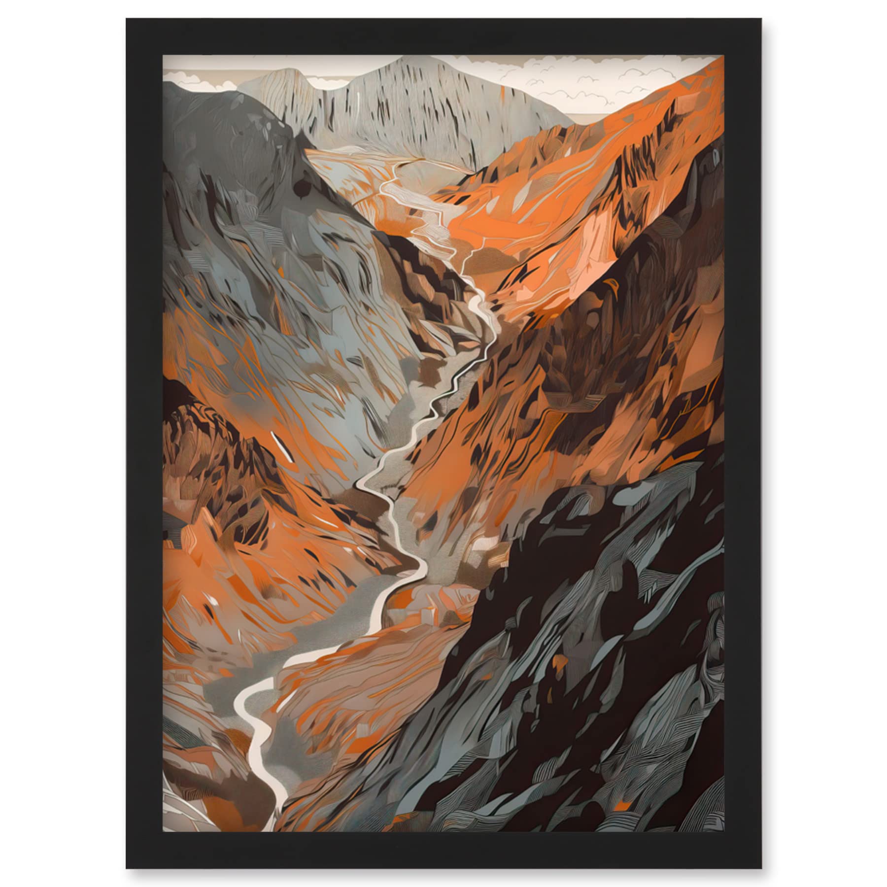 Artery8 Scaffel Pike Hiking Trail Rocky Mountain Landscape Artwork Framed Wall Art Print A4