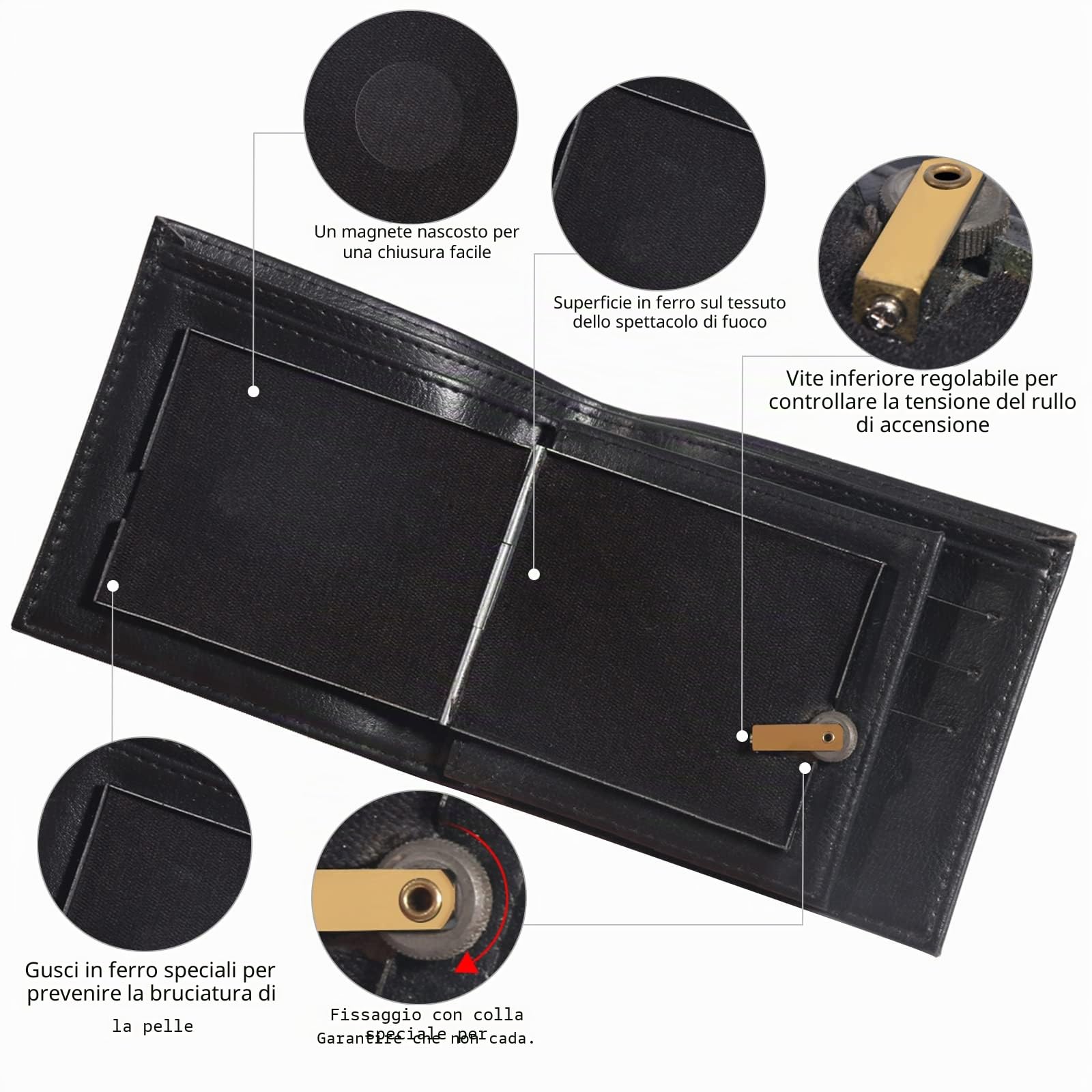 Portafoglio Magic Flaming Fire Wallet con fiamma del mago, Magician Stage Street Inimmaginabile oggetto di scena