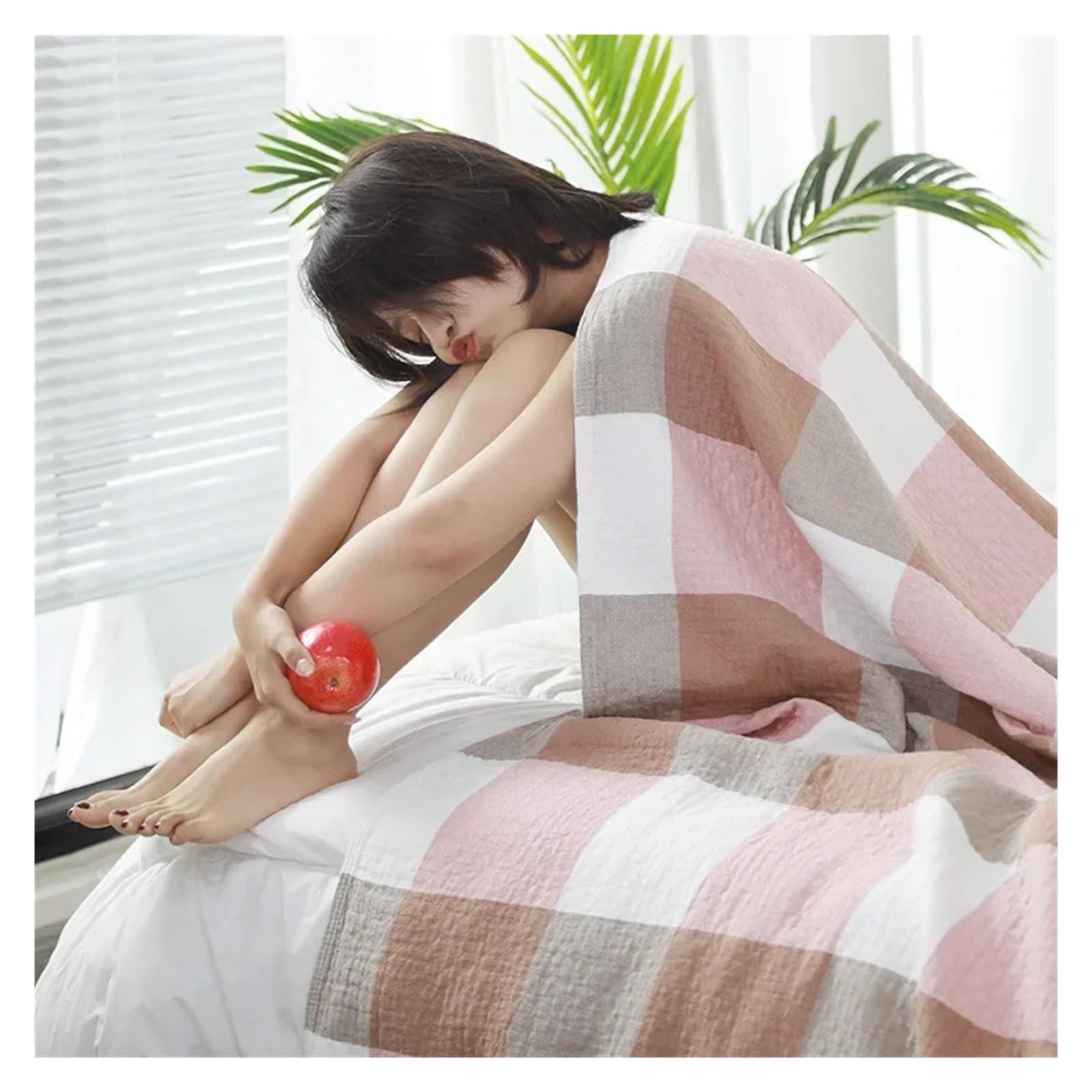 Couverture japonaise pour lit en coton rose 200x230 cm pour l'été