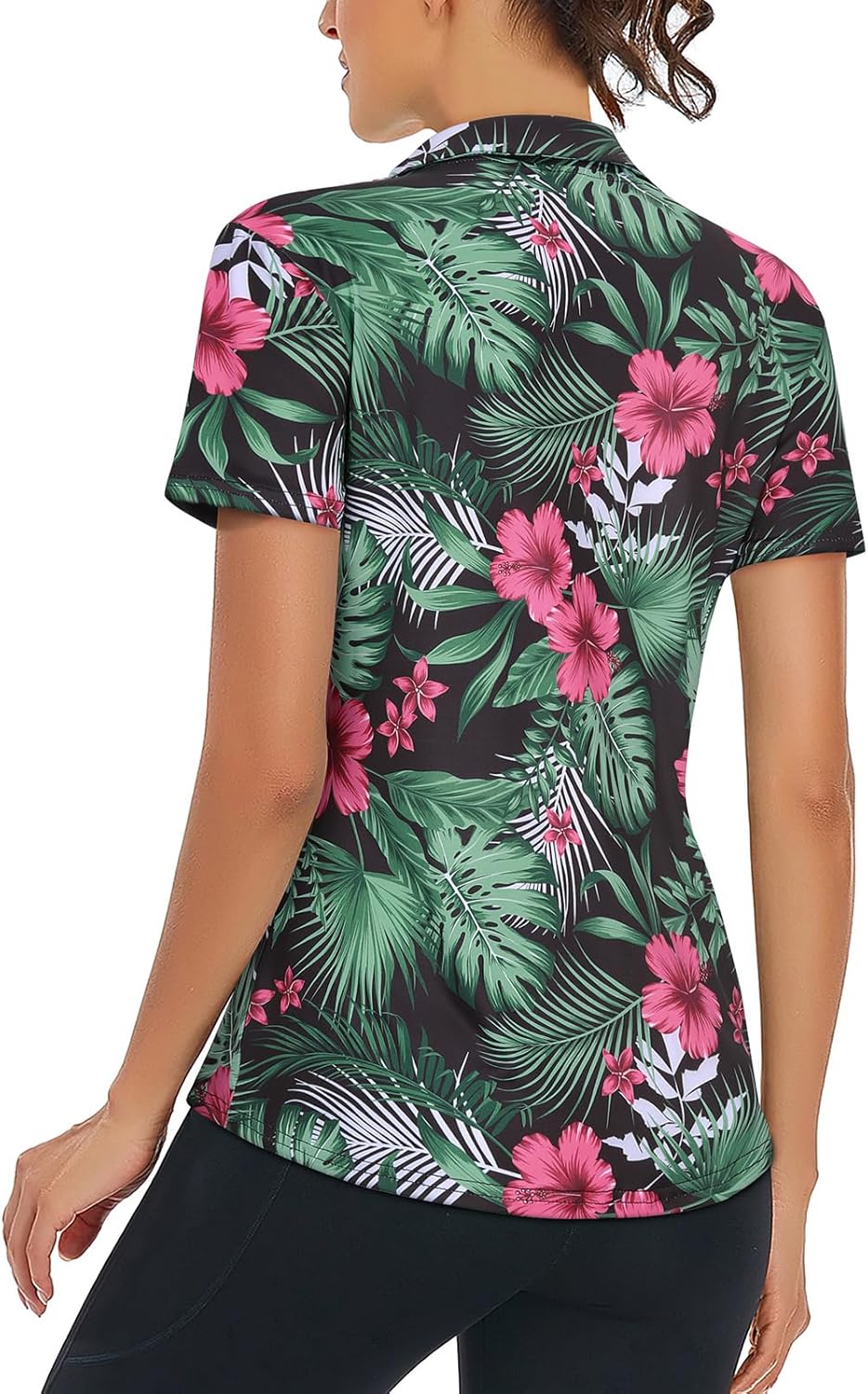 LURANEE Women's Short Sleeve Golf Shirt UPF 50+Zip Up Quick Dry Tennis Polo Workout Tops Slit Zipper at Hem - Image 3