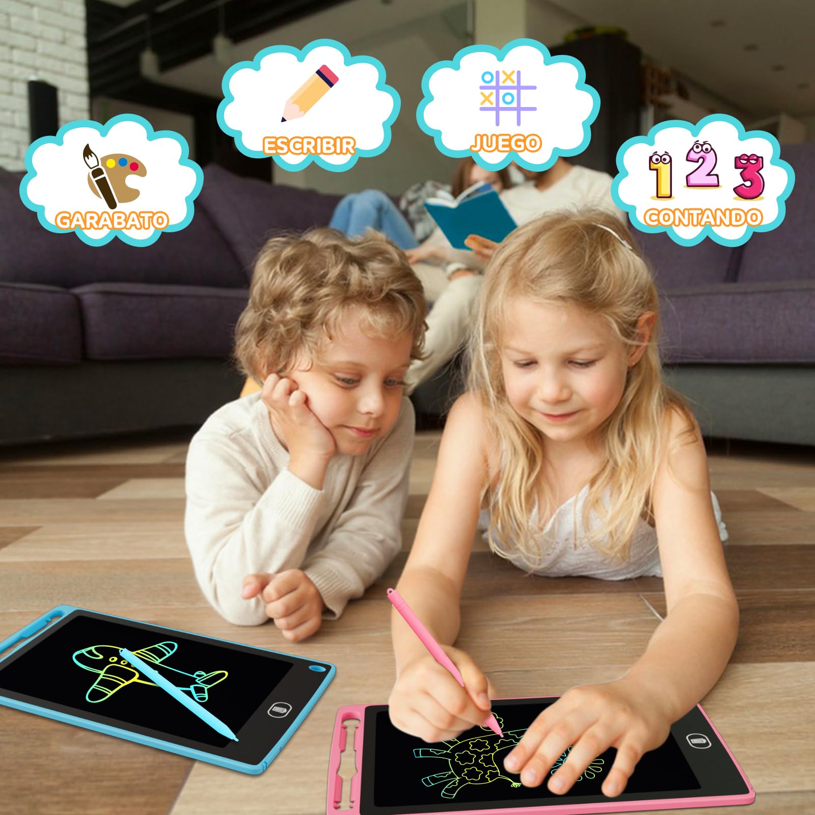 Electight 8.5 Pulgadas Tableta Escritura LCD Color 4 Pack Infantil Borrable Bloqueo Regalo 3-7 Años