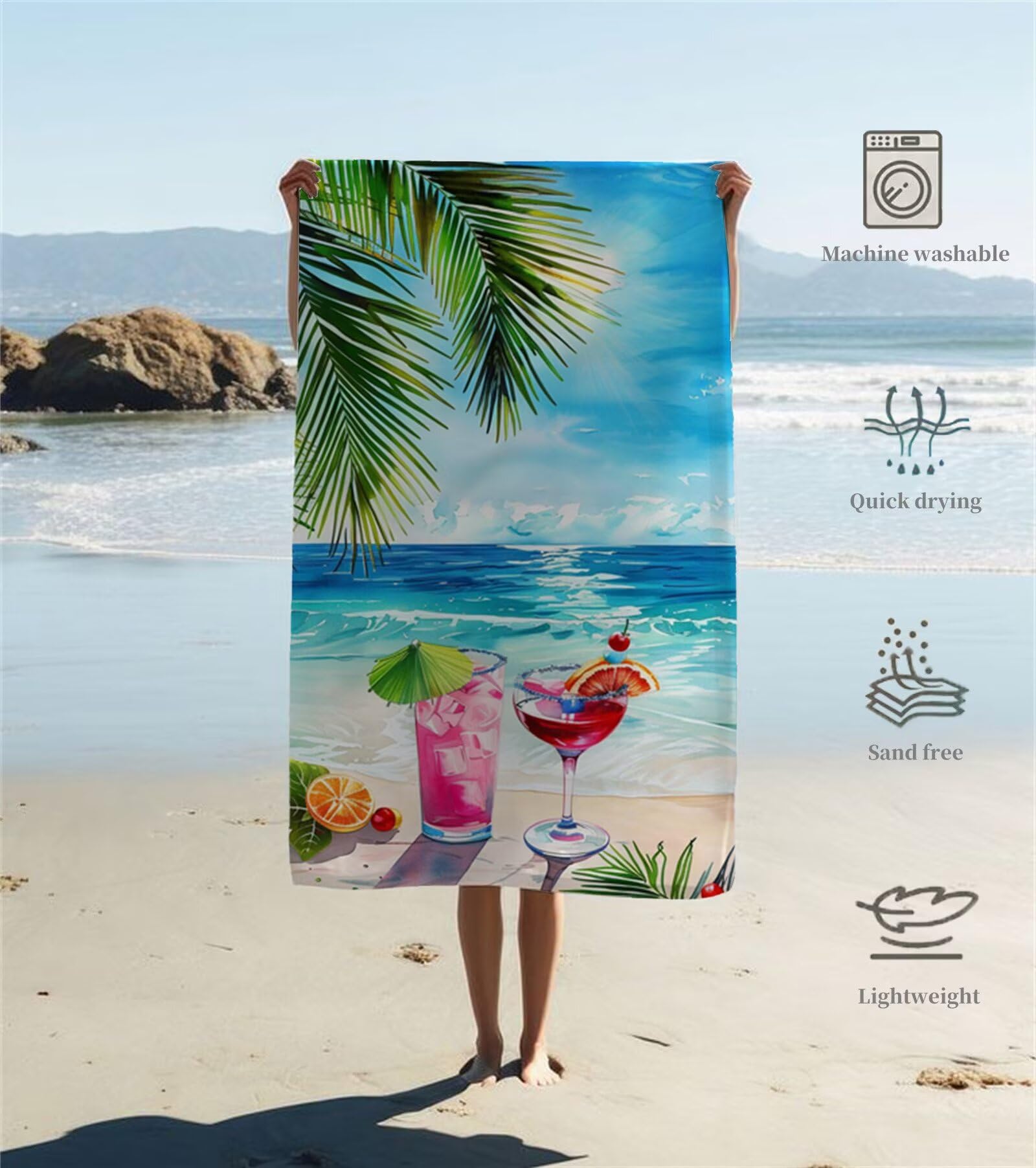 Strandtuch Meeresgetränke Mikrofaser Handtuch Groß 220 x 100 cm,Saunahandtuch Schnell Trocknendes,Sandfreie Stranddecke,Saugfähiges Badetuch,Platzsparende Reisehandtuch,Strandurlaub Must Haves Y1-389
