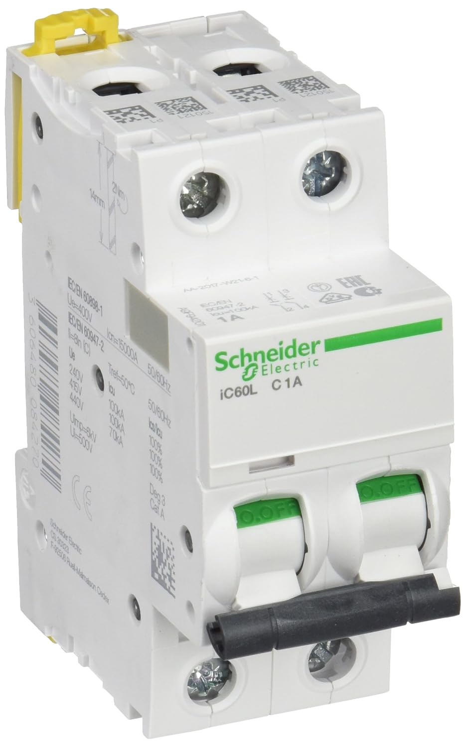 Schneider Electric a9 °F94201 ic60l Circuit Breaker, Acti9, Curvature C, 2P, 85 mm Height x 36 mm width x 78.5 mm depth