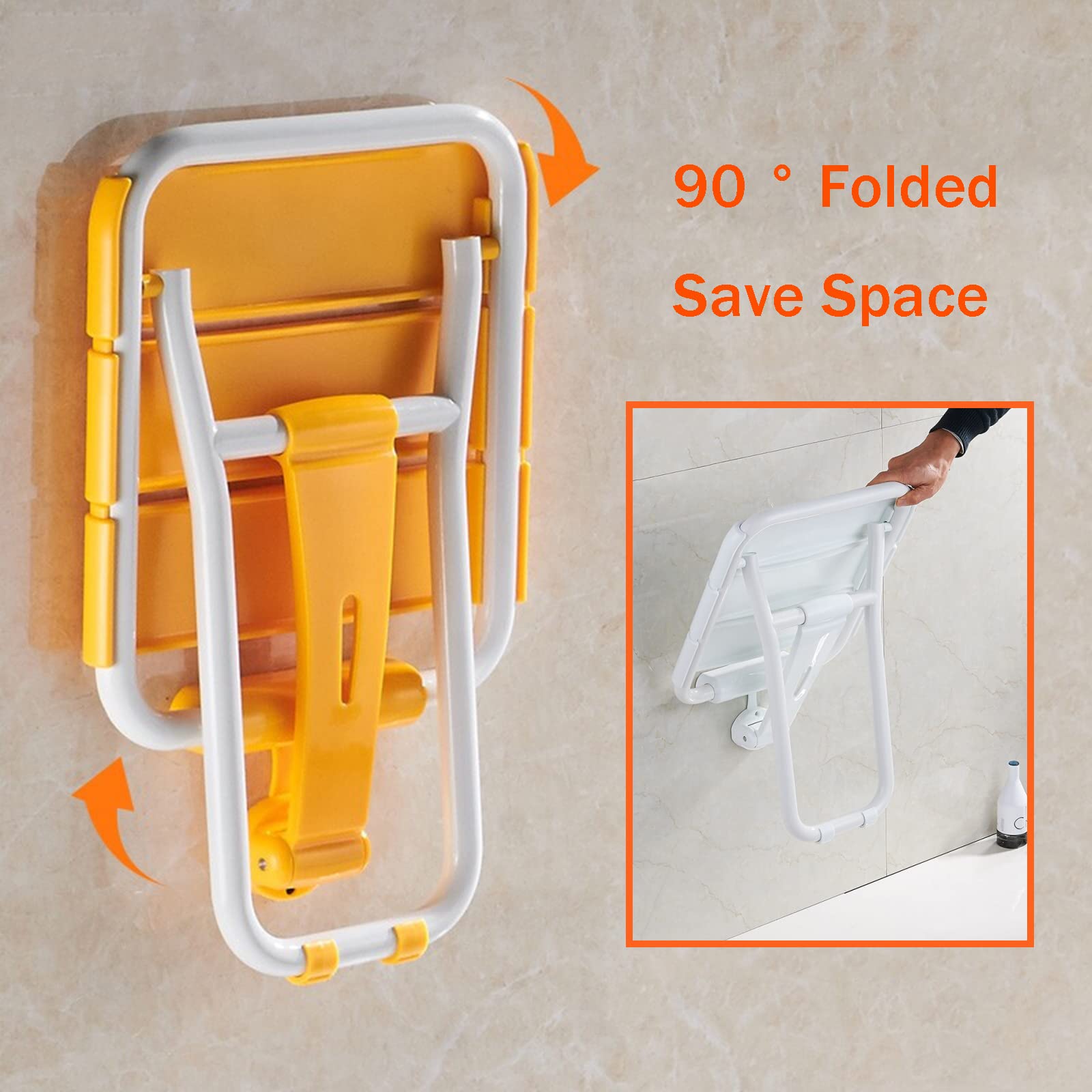 Taburete Ducha Antideslizante Plegable, Asiento de Ducha Abatible, Acero Inoxidable Sillas para Ducha Personas Mayores, Minusvalidos, Asiento Ducha Plegable Pared, Taburete de Baño Imp(Color:Yellow 1)