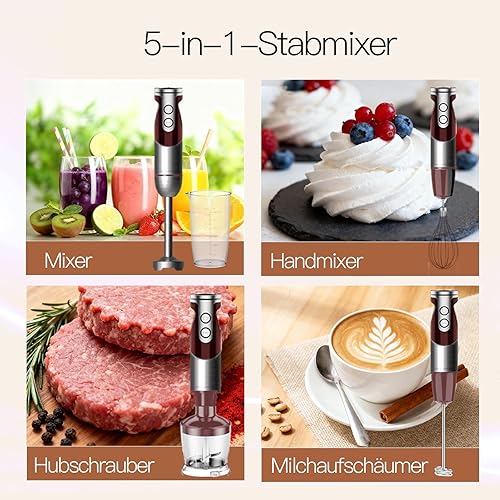 Miniatura 2 de MegaWise Juego de batidora de mano 3 en 1 con control de velocidad variable, licuadora de inmersión de 400 W, incluye batidor, espumador de leche,