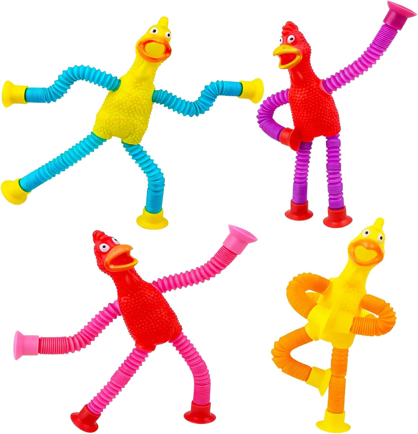 4 Pack Screaming Chick Pop Tubes Fidget Toys, Suction Cup Sensory Toys for Toddlers, Stress Relief & Travel Toys, Goodie Bag Stuffers, Classroom Prizes, Party Favors for Kids 3-8
