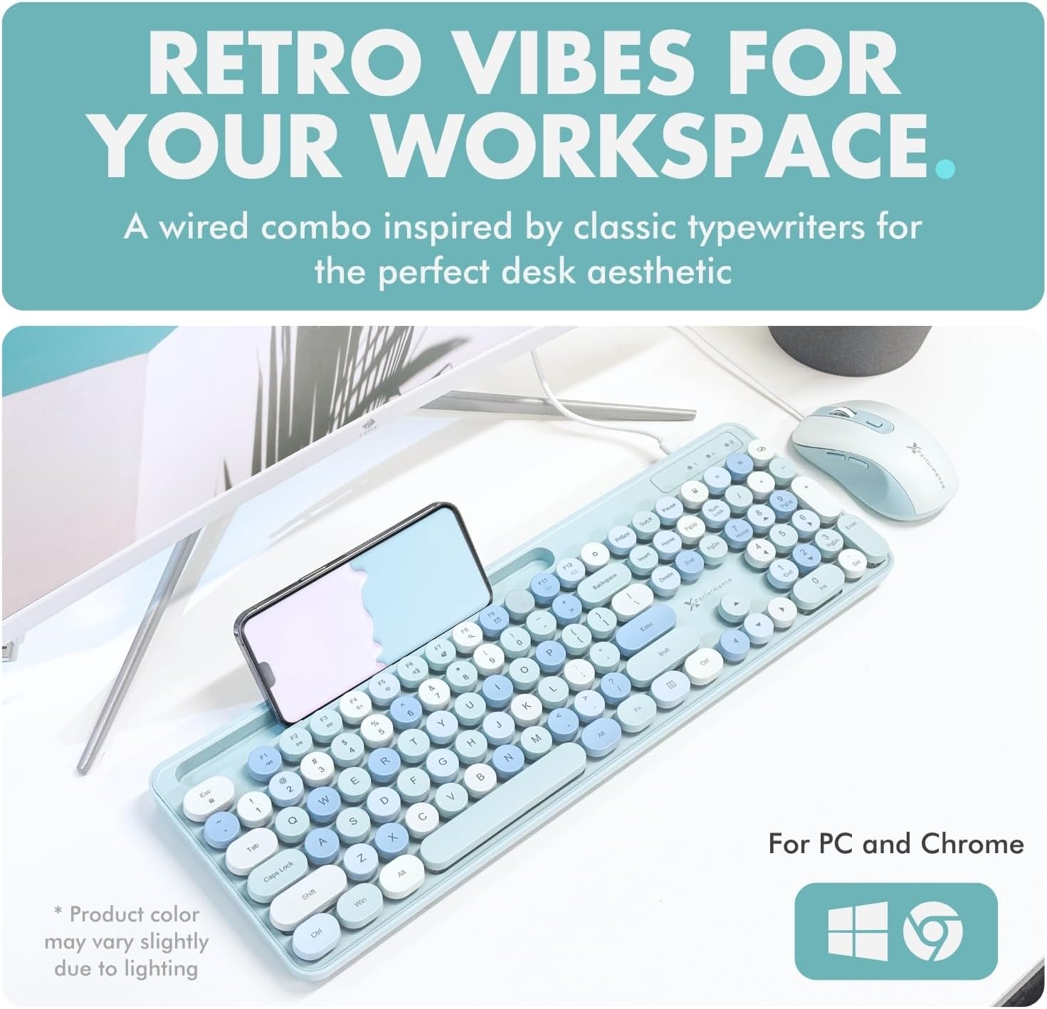 X9 Wired Keyboard and Mouse Combo with Backlight - Silent Round Keycaps, Phone/Tablet Dock, 109 Fullsize Keys, Cute Colorful Blue Keyboard, Aesthetic and Pastel Keyboard for Laptop, PC and Chrome