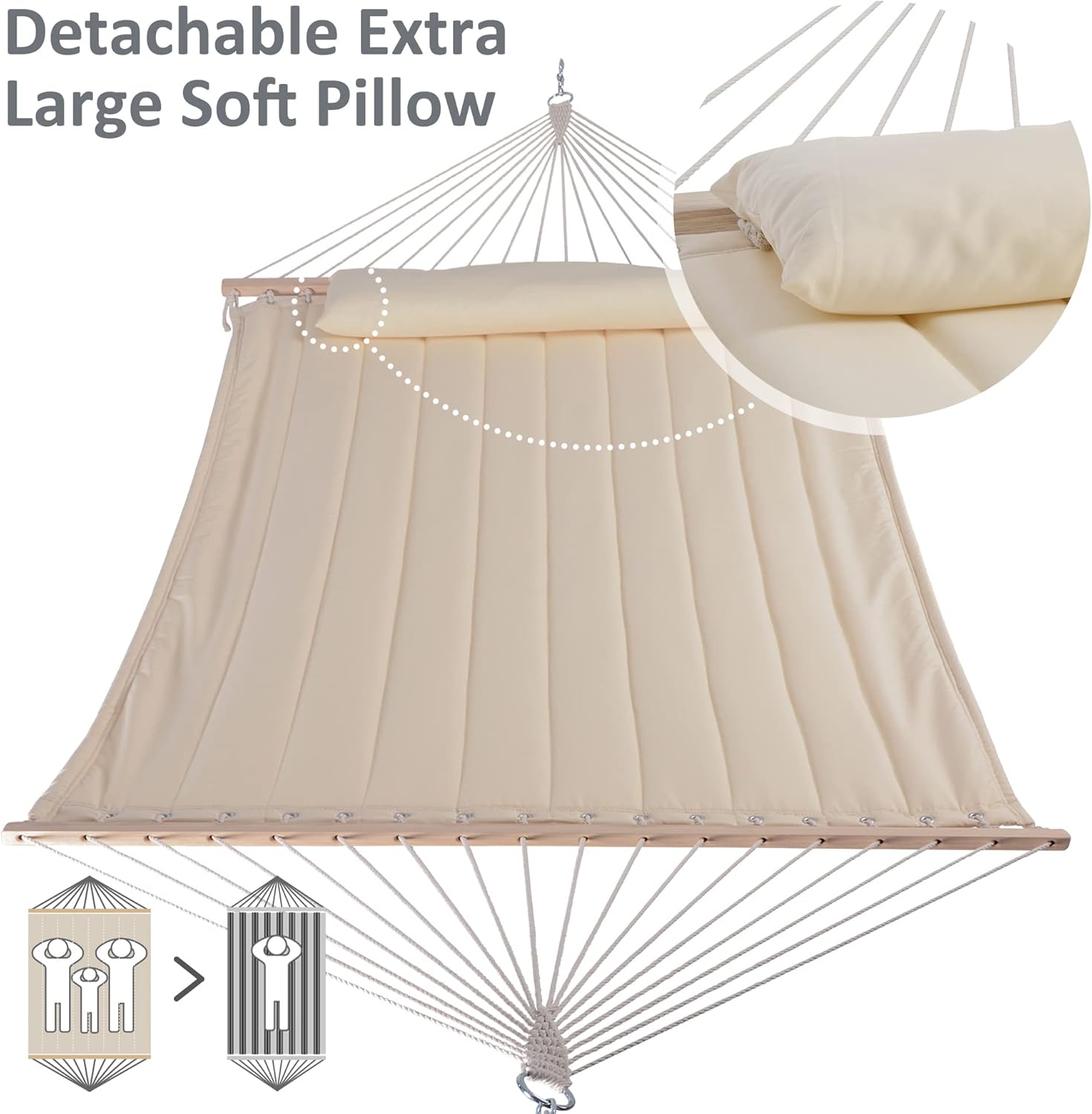 SUNCREAT Double Hammock for 2 Person, Extra Large Outdoor Portable Hammock with Hardwood Spreader Bar, Soft Pillow, 450 lbs Capacity, White : Patio, Lawn & Garden