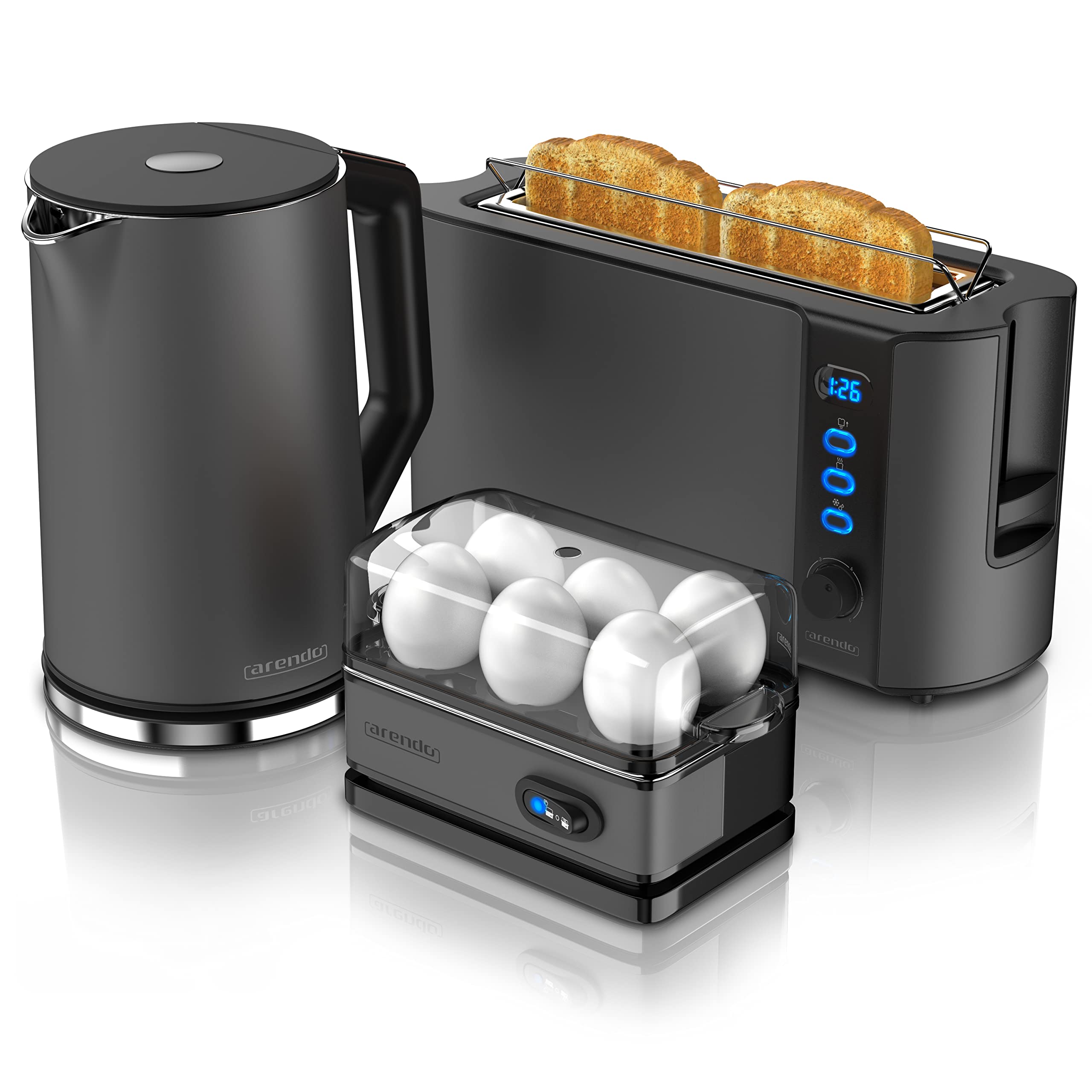 Arendo Wasserkocher Toaster Set 2200W 1,5L 1000W Langschlitz Toaster Eierkocher 1-6 Eier BPA frei