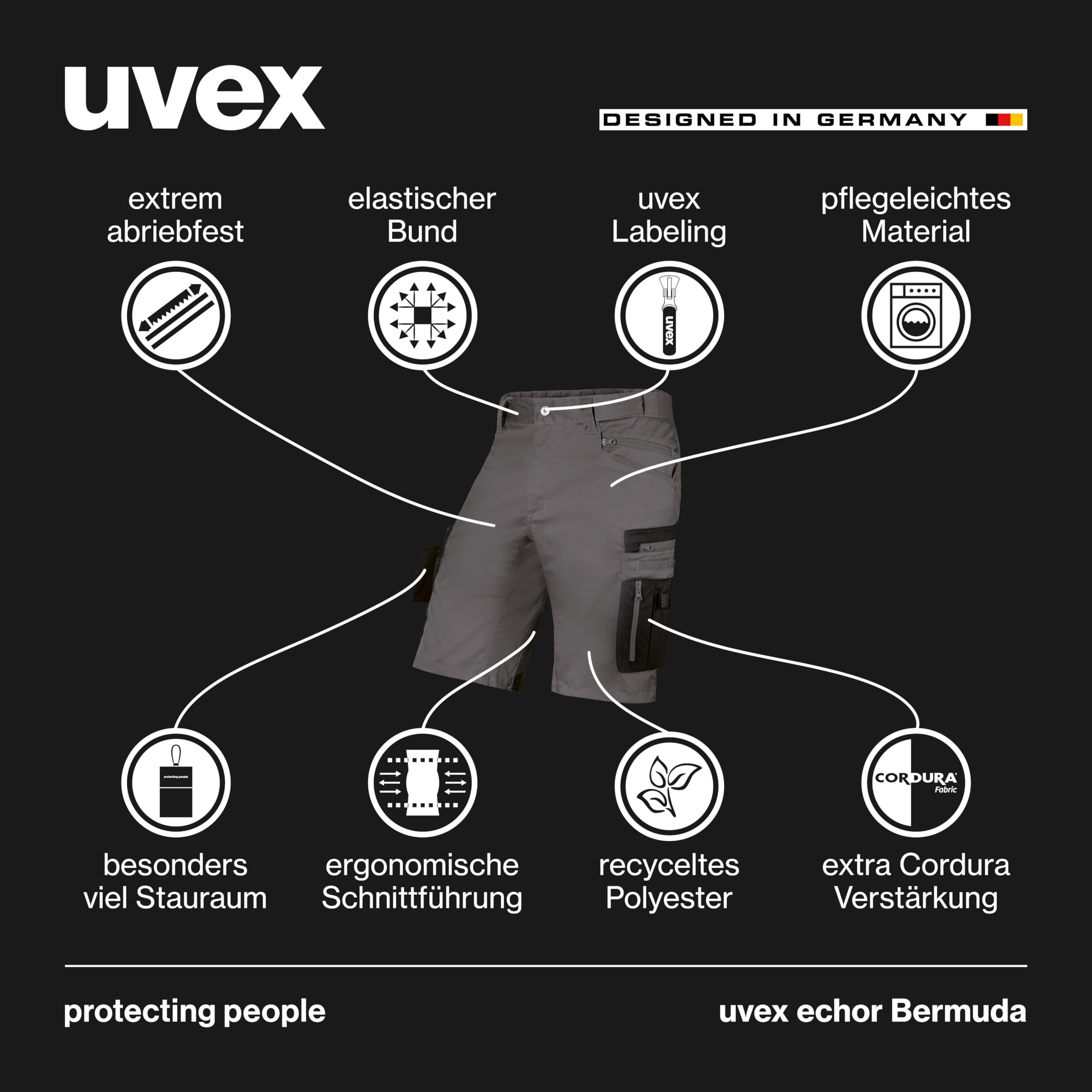 Uvex Echor - Pantaloni da lavoro corti da uomo, pantaloncini da lavoro, pantaloni cargo con elastico in vita, Blu scuro
