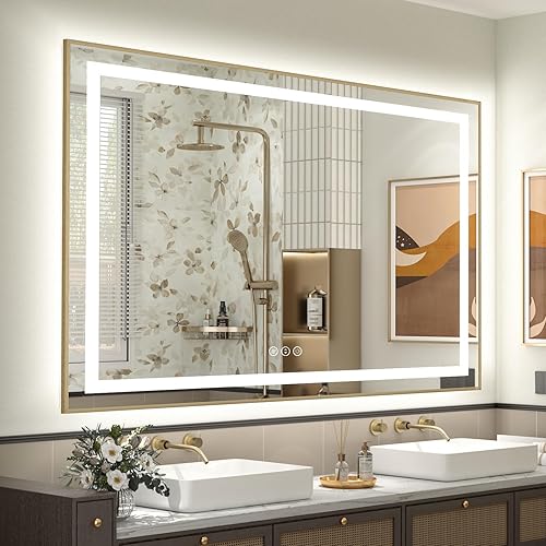 Miniatura 62 de OKPAL 50x30 Espejo de baño LED con marco negro, espejo iluminado para tocador de baño, iluminación frontal y trasera, regulable, antivaho, 3 Negro