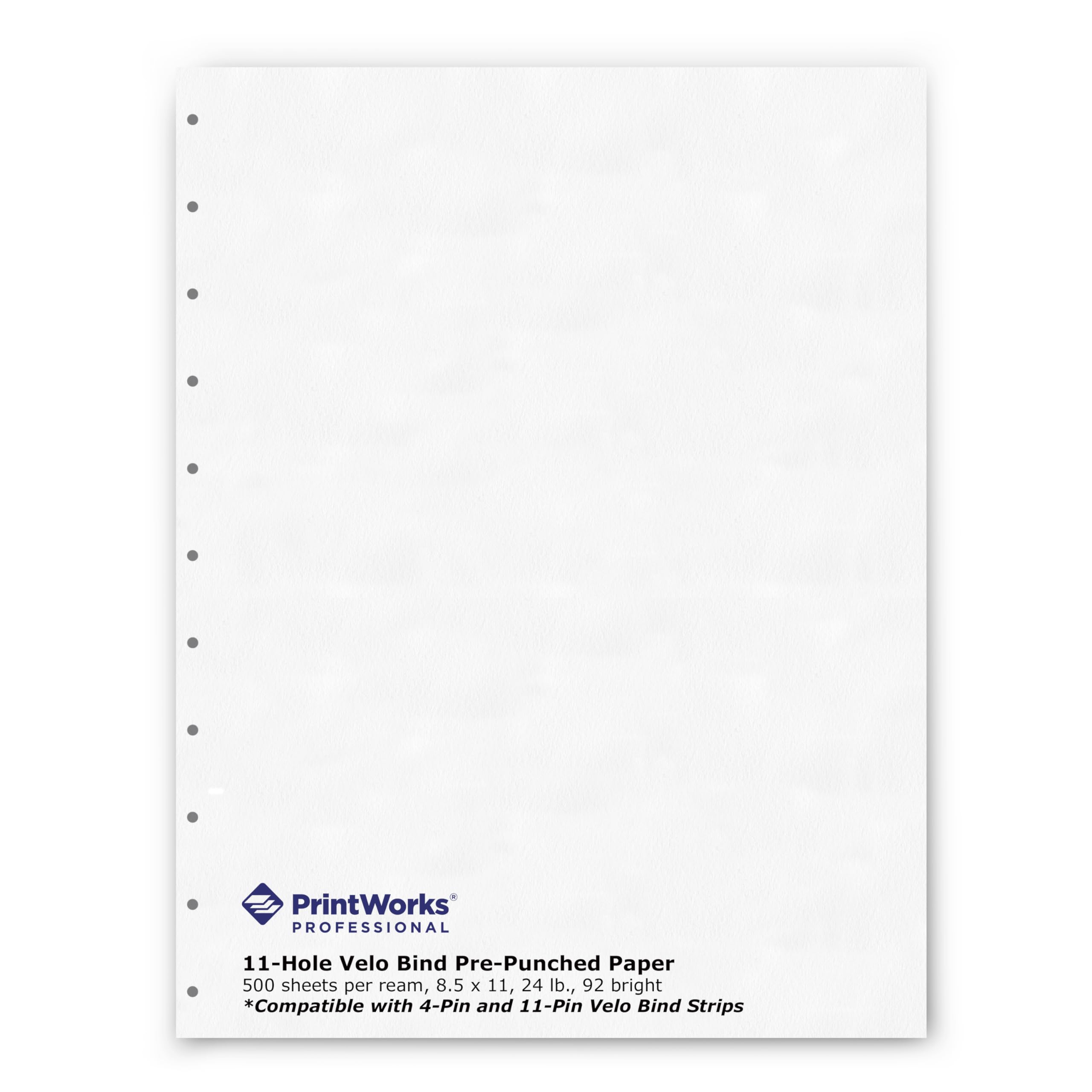 Professional Pre-Punched 11 Hole Velo Bind Paper for 11 Pin & 4 Pin Binding Spines - Book Binding Printer Paper - Made in the USA - 500 Sheets - 8.5" x 11" - 20 lb - 92 Bright White (04330)
