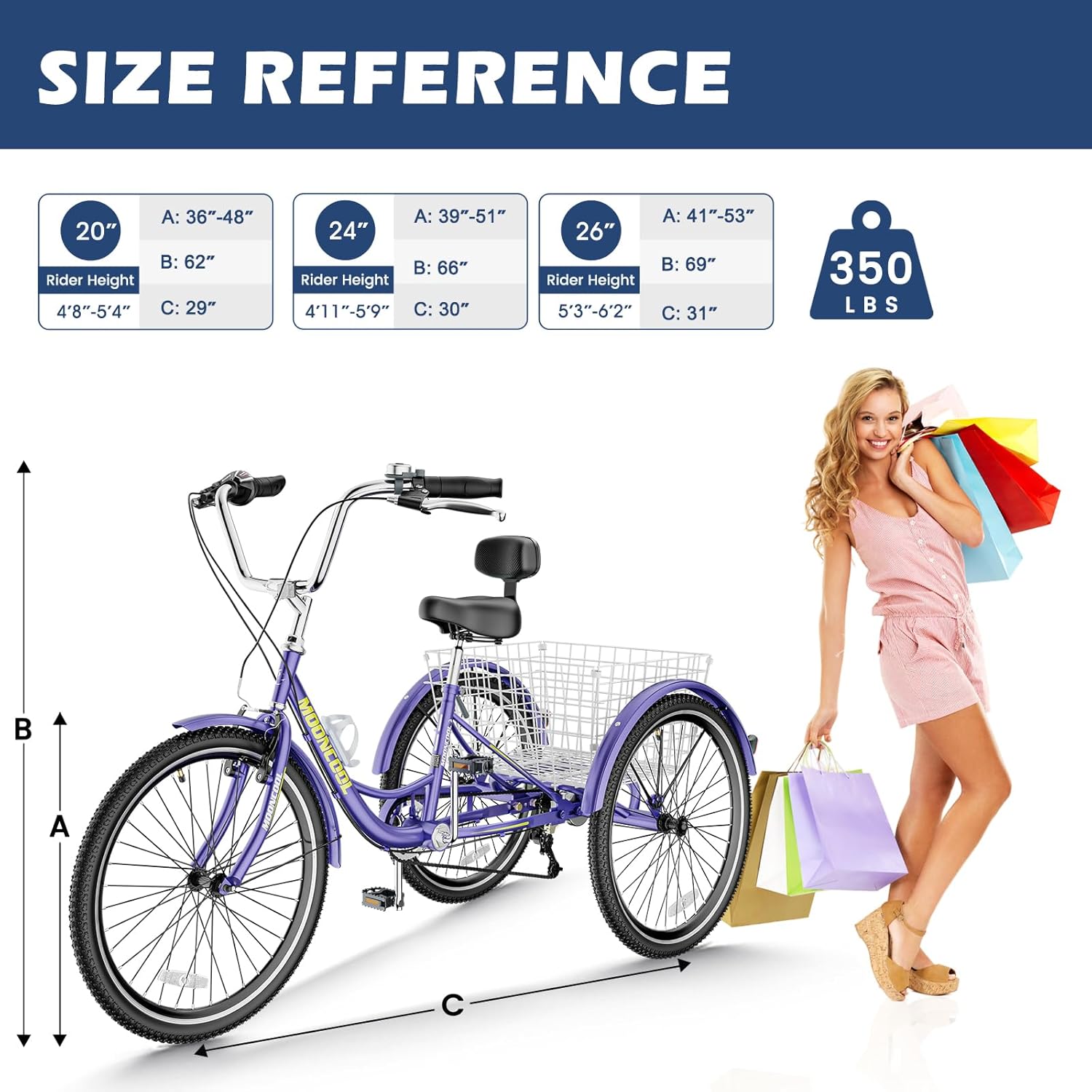 Barbella Adult Tricycles, 7 Speed Adult Trikes 20/24/26 inch 3 Wheel Bikes, Cruise Bike with Basket for Seniors, Women, Men for Recreation, Shopping, Exercise, Multiple Colors