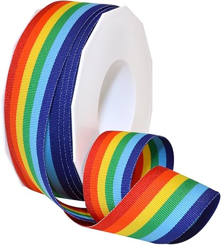 Morex Ribbon 9950920-815 Grosgrain - Cintas de poliéster a rayas de arcoíris para manualidades, cinta de grogrén para decoración de orgullo, regalos