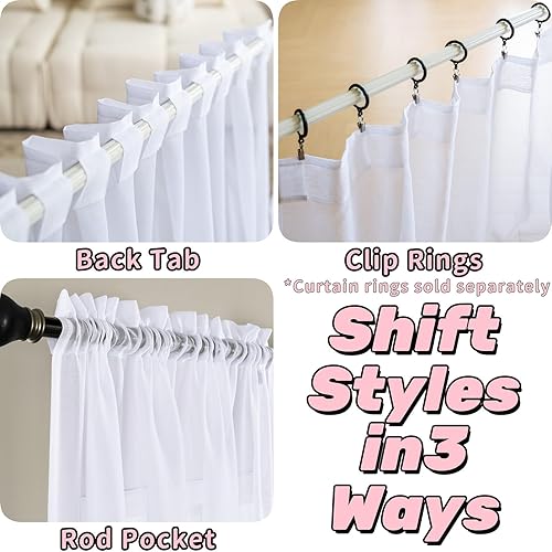 Miniatura 7 de MYSTIC-HOME Cortinas traslúcidas de 84 pulgadas de largo, 2 paneles de cortinas traslúcidas blancas para dormitorio y sala de estar, cortinas para