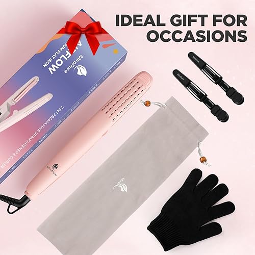 Miniatura 8 de MiroPure Plancha rizadora de flujo de aire de 360, plancha plana de titanio 2 en 1, varita de curado profesional con aroma iónico aire frío, 13