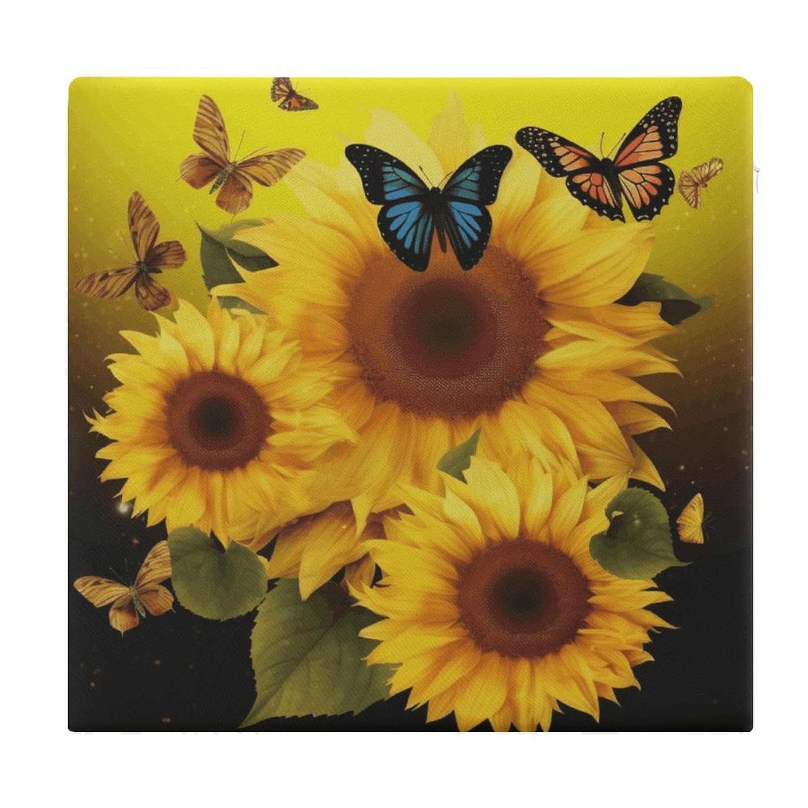 Adfgyerh Style Sunflower Floral Butterflies Art Cushions Memory Foam For Adults, Seat Cushion Chair Pads Soft, Square Pillows For Dining, Kitchen, Office, Patio Chairs