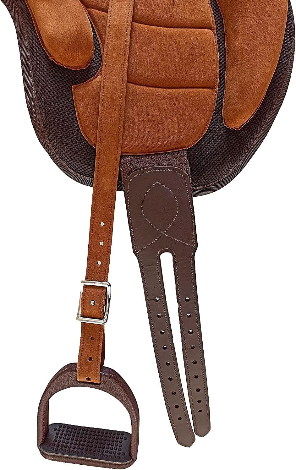 HUMAYL Saddlery All Purpose Synthetic Treeless Freemax Synthetic Suede English Horse Saddles Tack Free Matching Girth Leather Straps Size: 10"-18" inches Seat Available F25