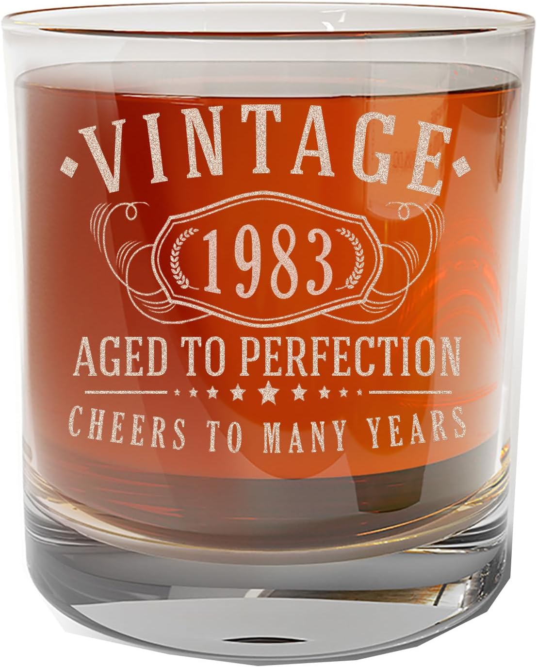 Vintage 1983 Etched 11oz Whiskey Rocks Glass – 40th Birthday Gifts for Men - Cheers to 40 Years old - 40th Birthday Decorations for Men - Scotch Bourbon Him Dad Women Anniversary Retirement