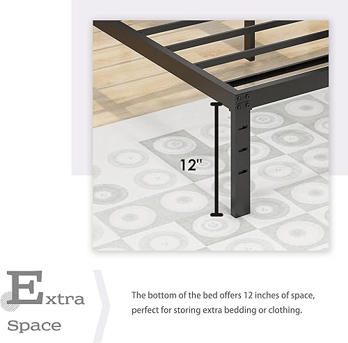 Miniatura 6 de alazyhome Marco de cama tamaño Queen de 14 pulgadas, plataforma de metal, marco de cama de listones de acero resistente, no necesita somier, sin