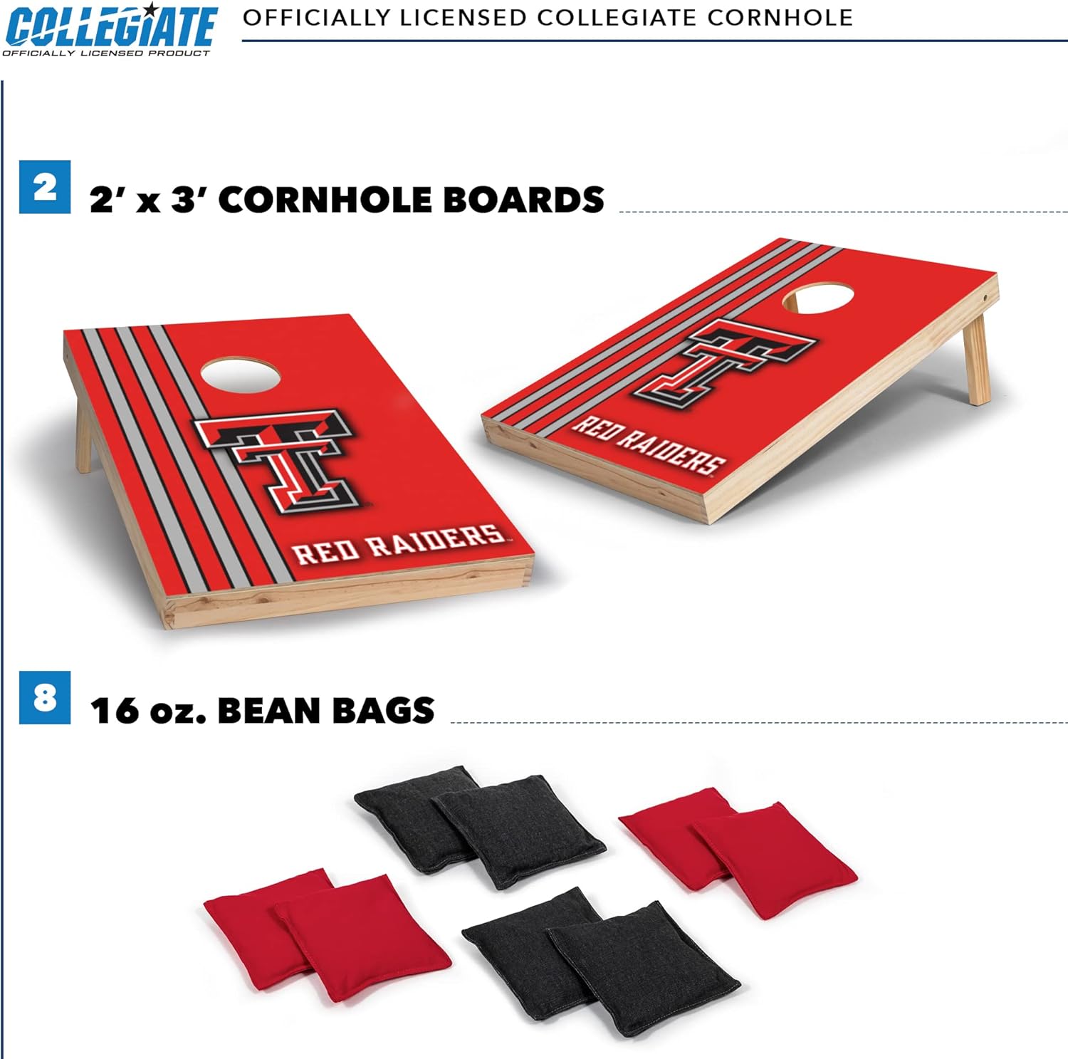 Wild Sports 2' x 3' Set with Direct Print HD Team Graphics – Great Gift for Any NCAA Fan! Bean Bag Toss Family Outdoor Games – Texas Tech Red Raiders