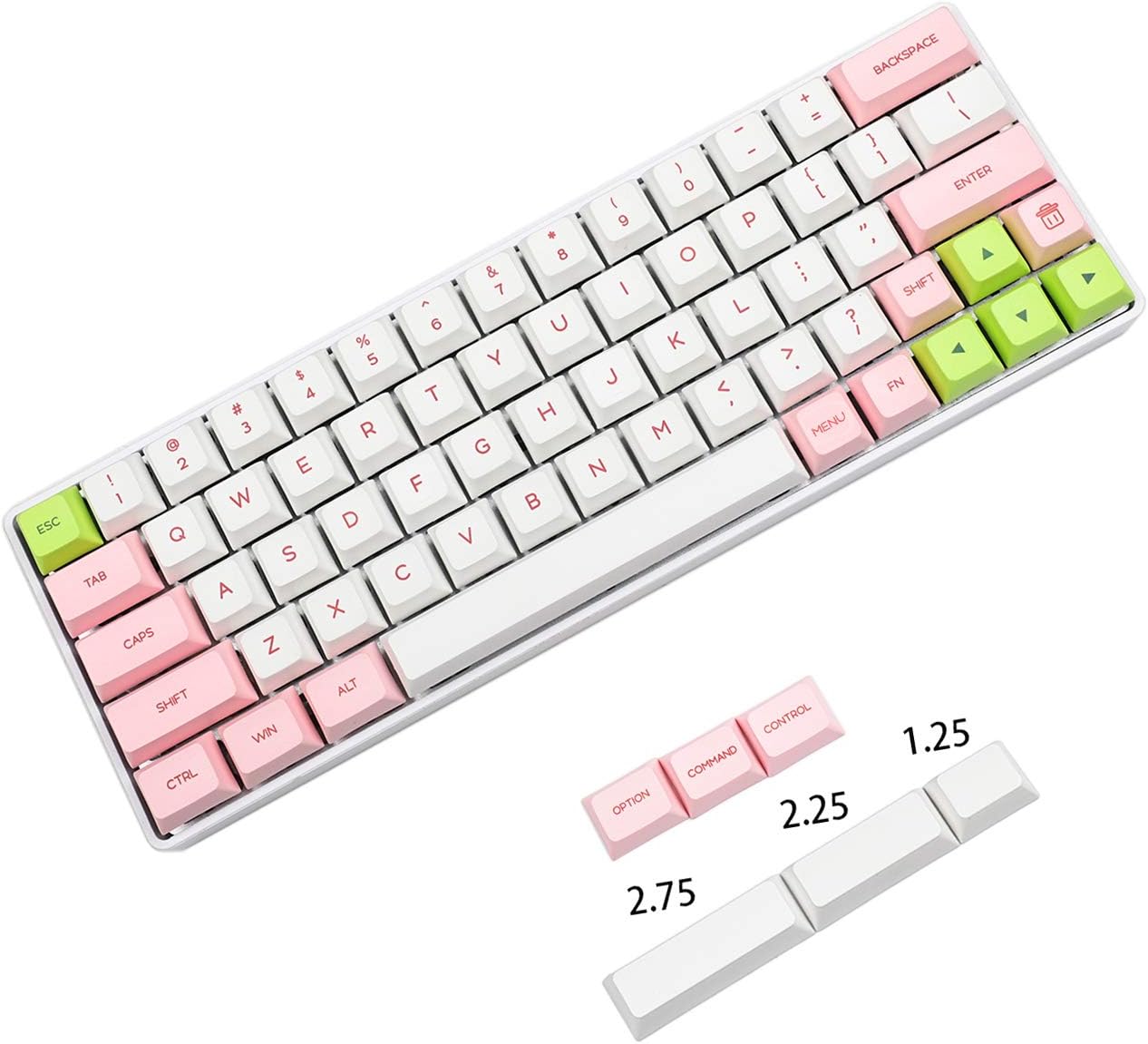 YMDK 64 ANSI Dye Sub Pink White Gray White Keyset PBT Keycap for MX switches 64 Keyboard GK64 GK64x GK64xs DZ60 (Only Keycap) (Pink White Green)