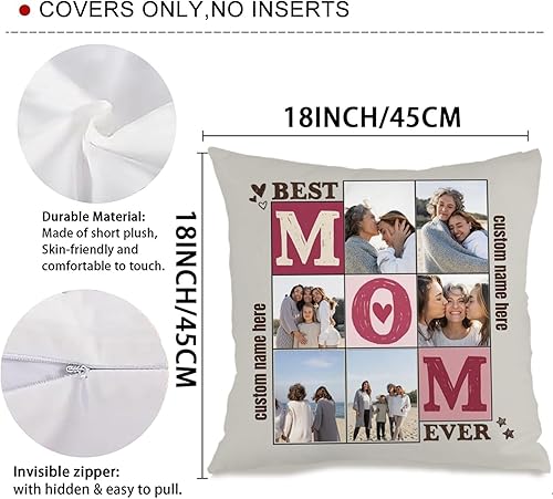 Miniatura 3 de Custom Pillowcase Featuring 6 Pictures and Personalized Message for Mom, Decorative Cushion Providing a Thoughtful Gift for Anniversaries Birthdays