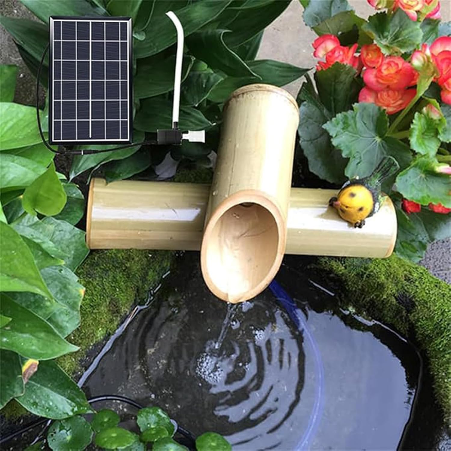 Kit De Fuente Solar De Bambú: Fuente De Agua Artesanal para Jardín Zen, Cascada Exterior Y Bomba Japonesa para Patio, Jardín, Bebedero para Pájaros, Estanque Y Decoración 7.9in(20cm)