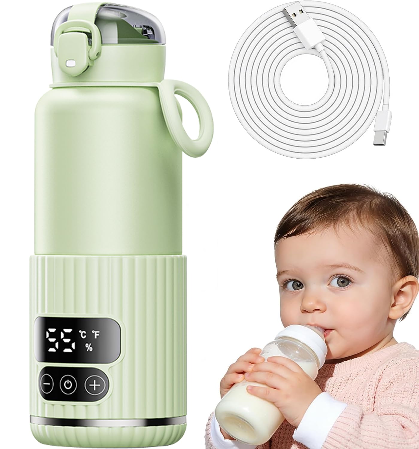 Scaldabiberon portatile da viaggio, scalda latte per bambini con riscaldamento rapido e lunga durata della batteria, 473,6 g, grande capacità, con funzione di mantenimento del caldo a lunga durata