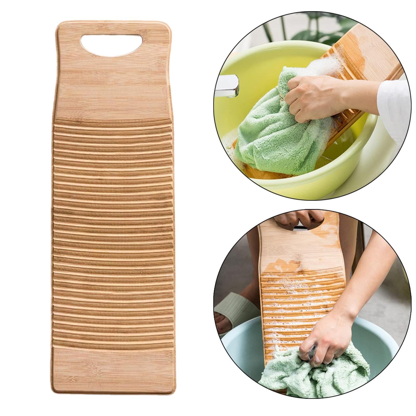 Tabla de Lavar de Bambú, Práctica Herramienta Multifuncional Antideslizante para Lavar Ropa, Camisas Y Prendas Infantiles, 60x18cm