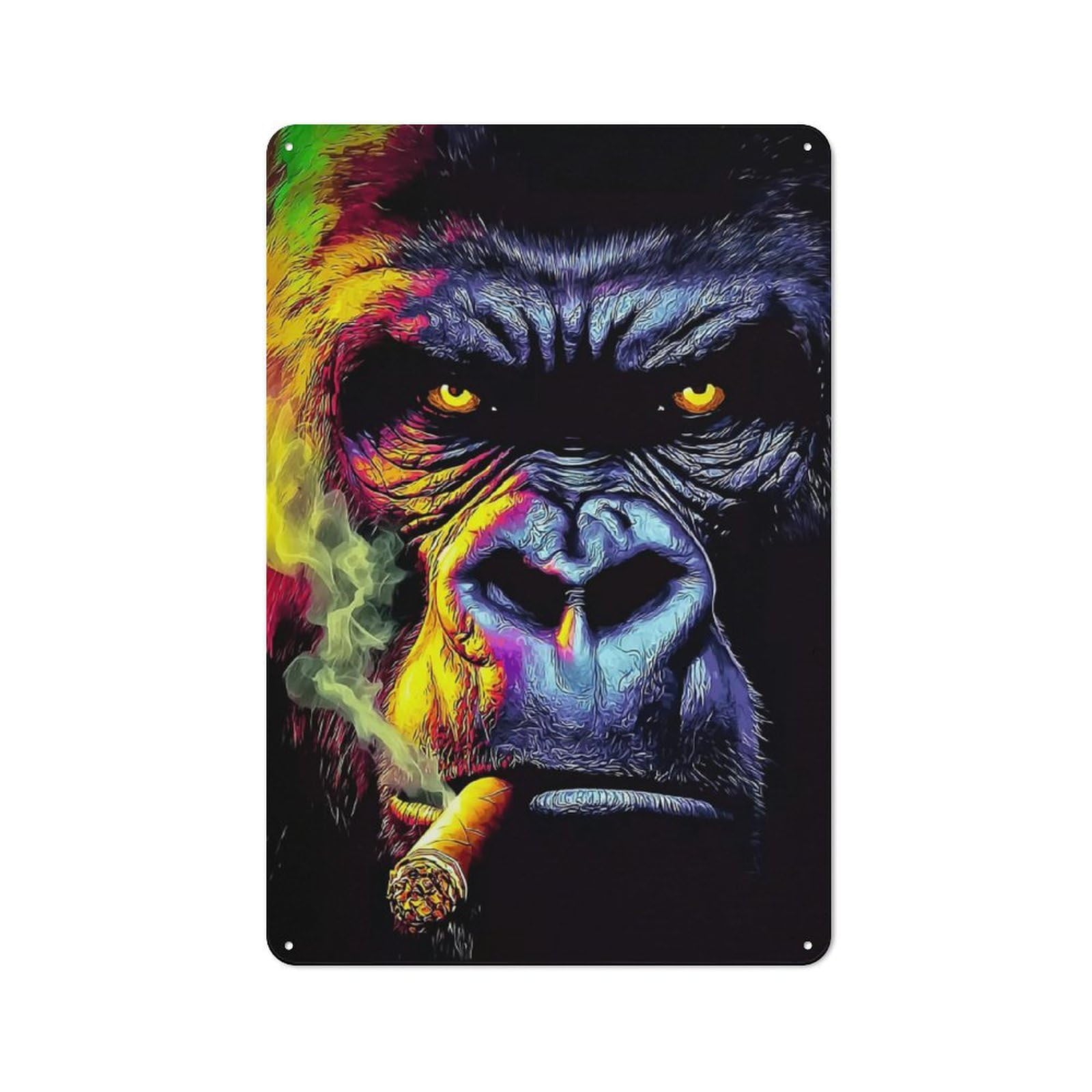Junmoney Colorful Gorilla Smoking Artwork Rustic Tin Wall Plaque 30X20cm For Kitchen Or Home Bar, A Winter Wall Decor Update For Kitchen Decor Lovers