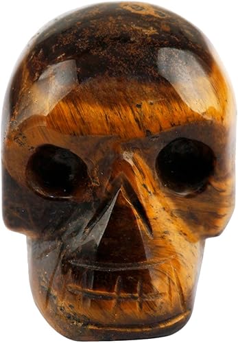 Rockcloud Estatua de calavera humana de Reiki de cristal curativo, esculturas de ojo de tigre de 1 pulgada