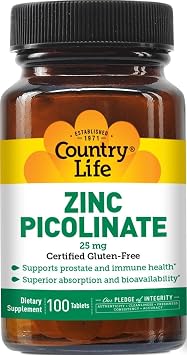 Country Life Zinc Picolinate 25 mg,100 Tablets