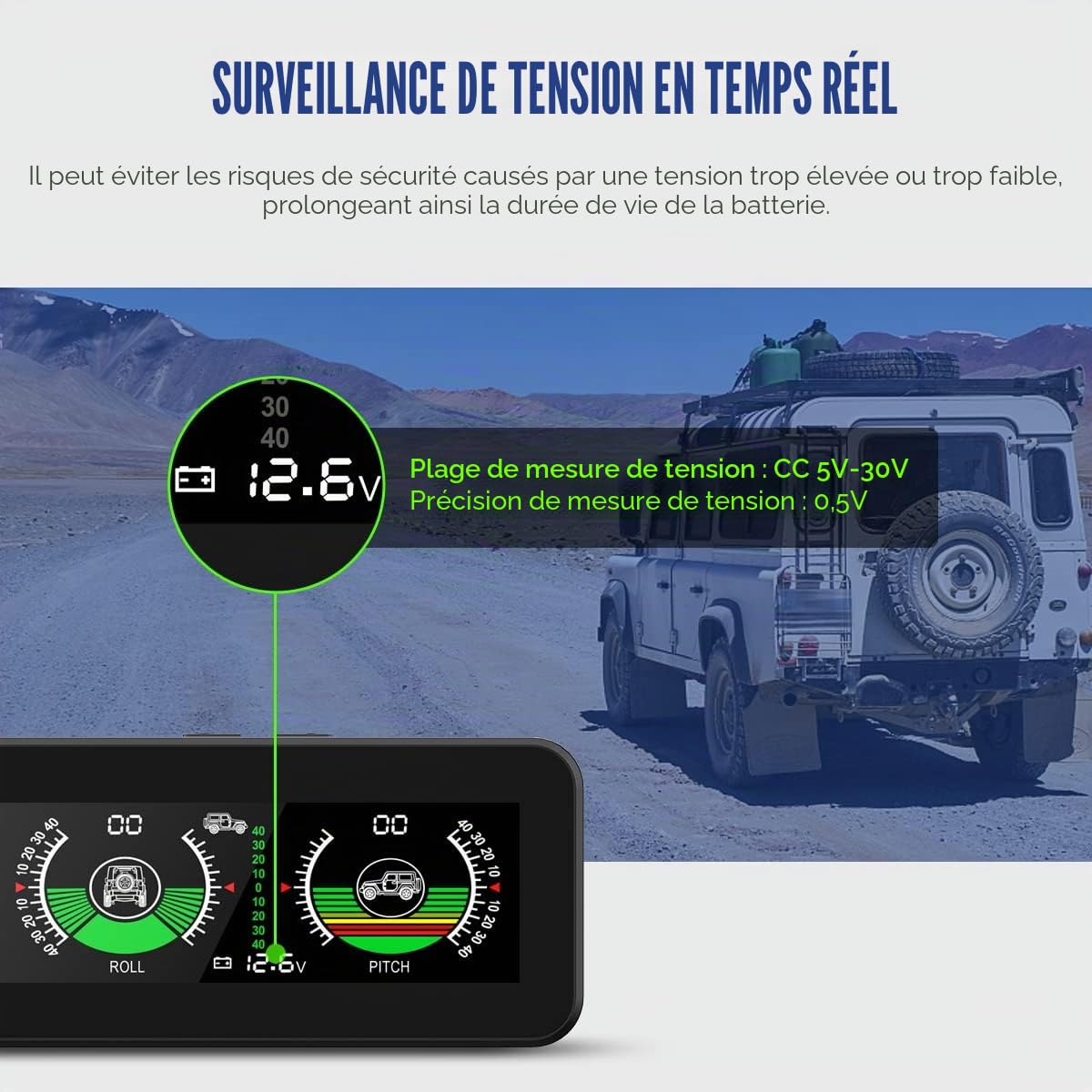 MRCARTOOL M50 GPS Inclinomètre Numérique Compteur de Vitesse HUD de Voiture Compteur de Pente avec Alarme de Survitesse Boussole pour tous les Véhicule Tout-terrain, SUV DC5-30V