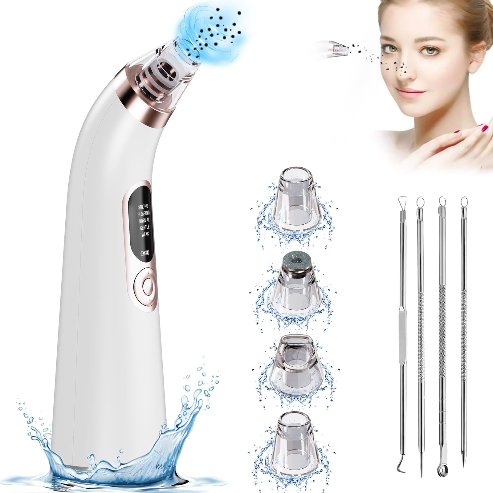 YeerainBlackhead Aspirator Blackhead Removal, Blackhead Aspirator Professional Pore Cleaner with 5 Modes and 4 Suction Cups for Removing Blackhead, Pimples and Grease, Pink