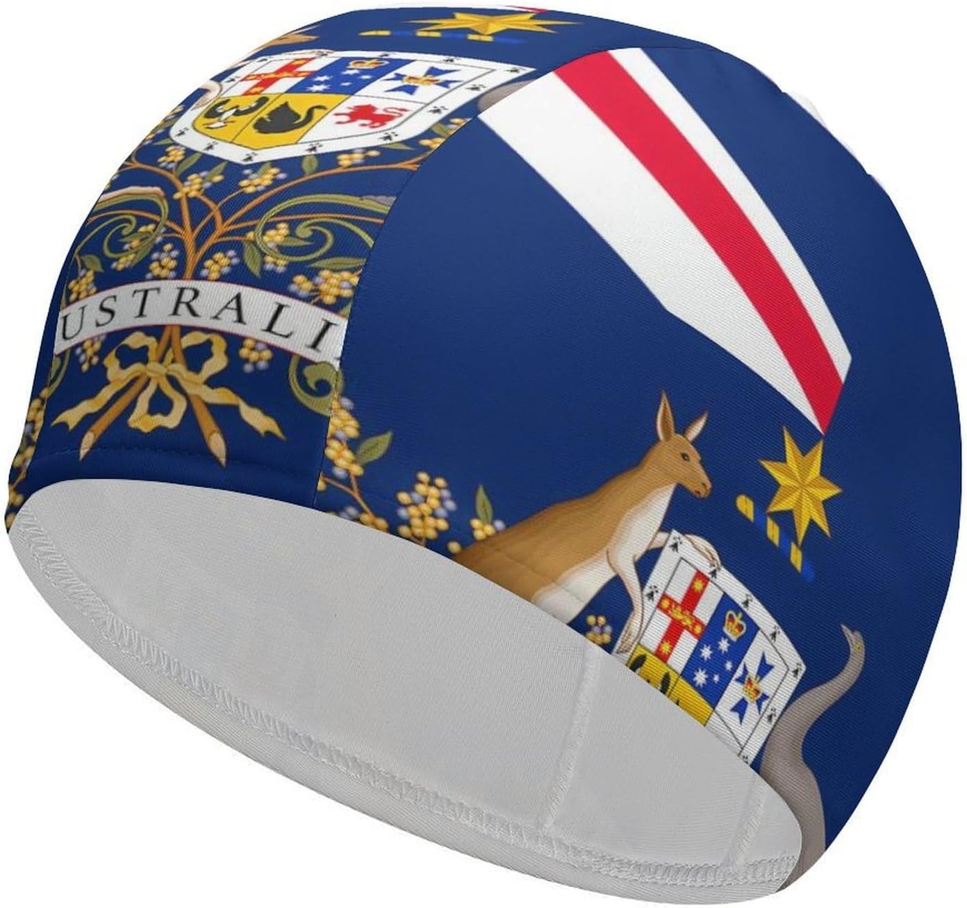 Flag of Australia Australian Coat of Arms Womens Swim Cap for Men Adult Swimming Hat Curly Short Medium Long Hair
