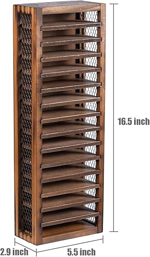 Miniatura 5 de FARM IN Almacenamiento de cinta de casete, torre de estante de casete estilo granja, ranura de 16 ranuras de una cara, madera quemada maciza rústica