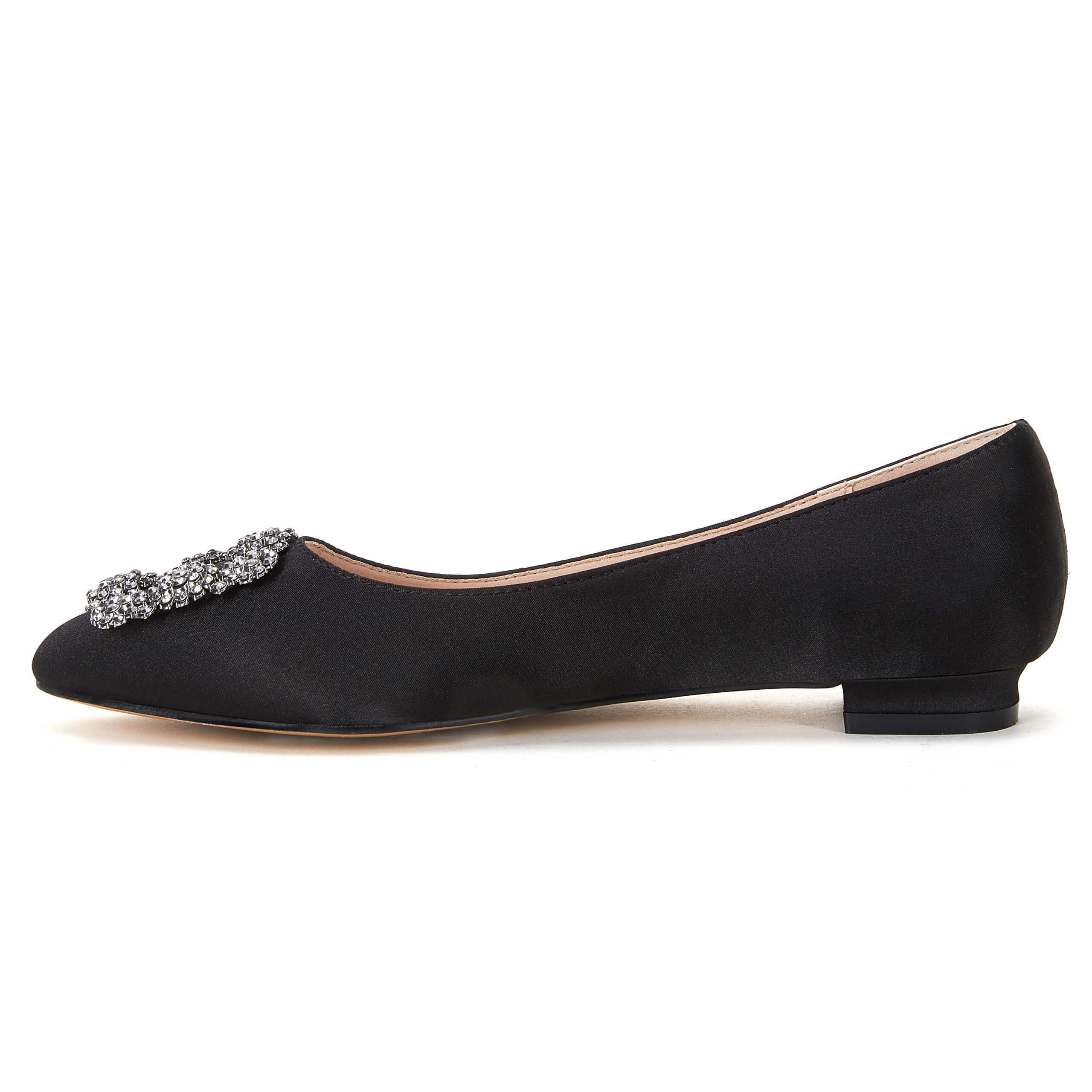 Photo 1 of VETASTE Flats Shoes for Women Comfort Satin Pointed Toe Slip On Ballet Shoes with Jewel Buckle Black