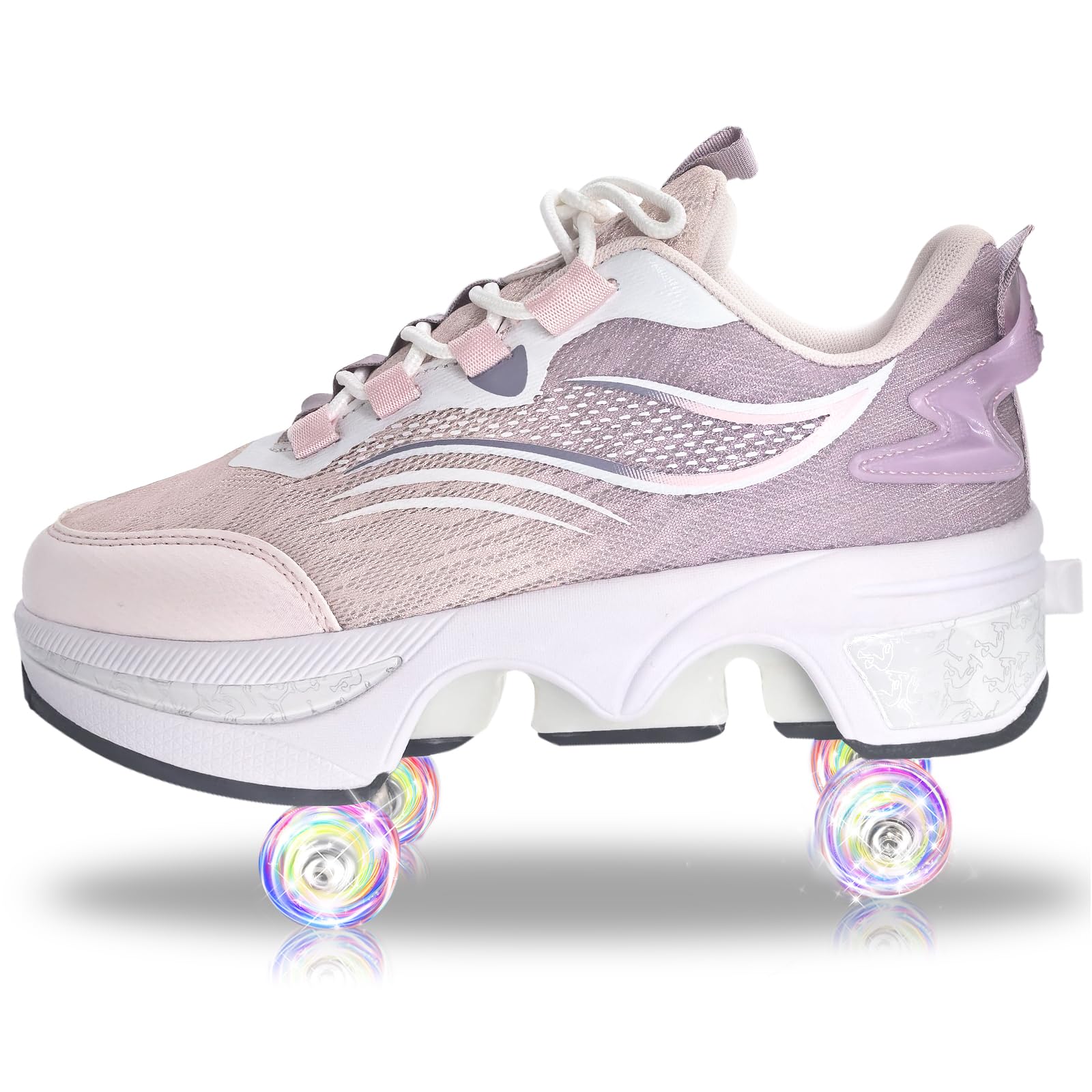Roller Skate Shoes Unisex Shoes with Wheels That Pop Out 2-in-1 Skate Shoes & Sneakers Shoes That Turn Into Roller Skates Gift for Kids Boys Girls Men and Women (Pink purple, 35EU/5UK) — image 1