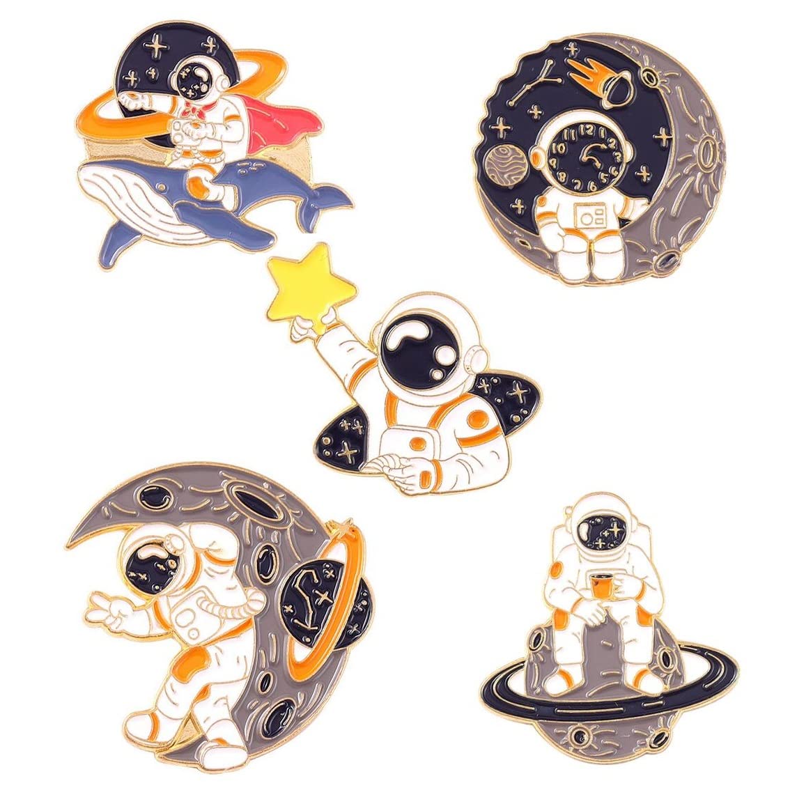 Liasun Funny Enamel Brooches Pin Set - Astronaut and Whale Cartoon Brooch Badge Pins for Clothes Bags Backpack for Women
