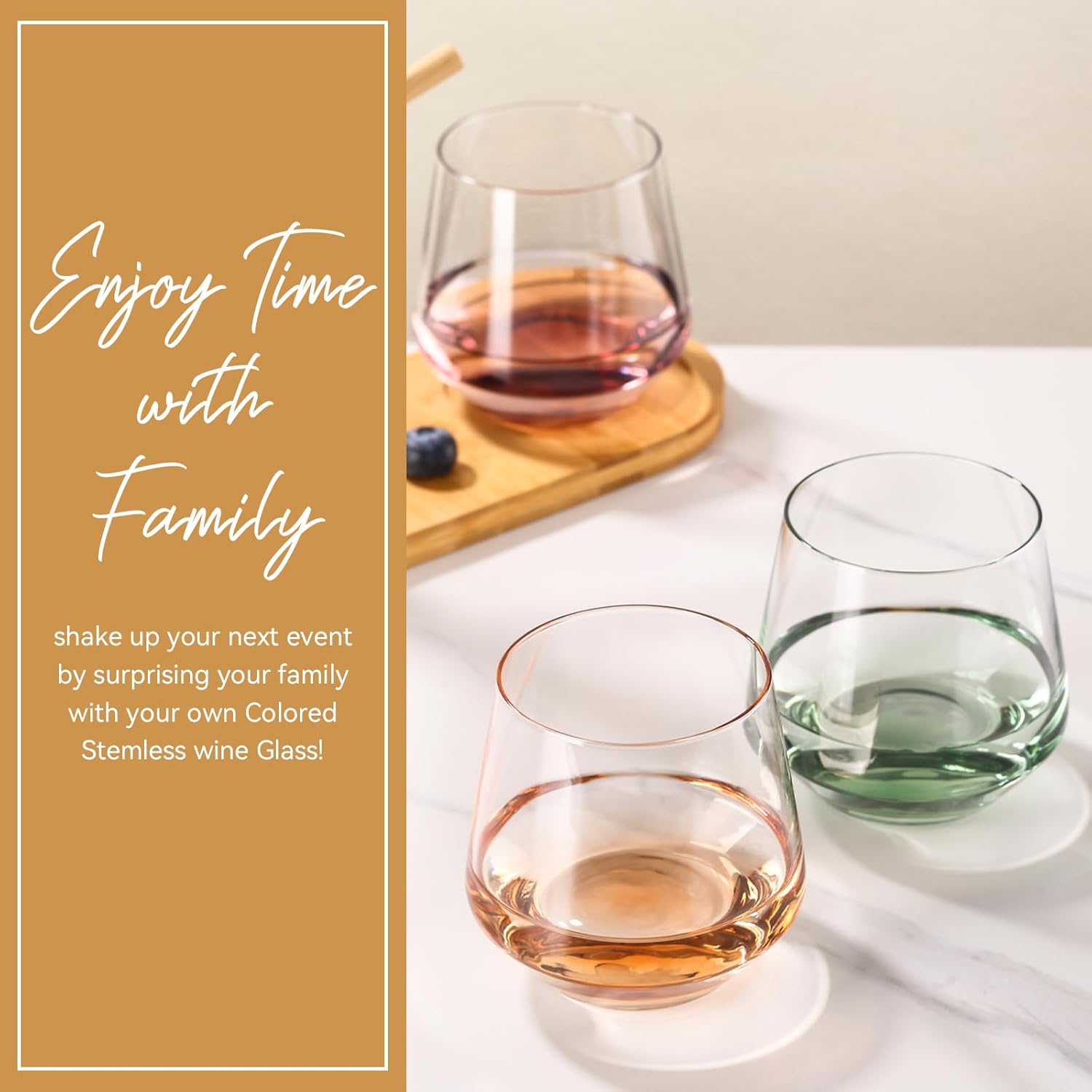 Stemless Wine Glasses Set 6 Colored-Colorful Stemless Wine Glasses for Wine water,whiskies, juices, cocktails,Unique Gifts for Father day Birthday Wedding Party - Image 3