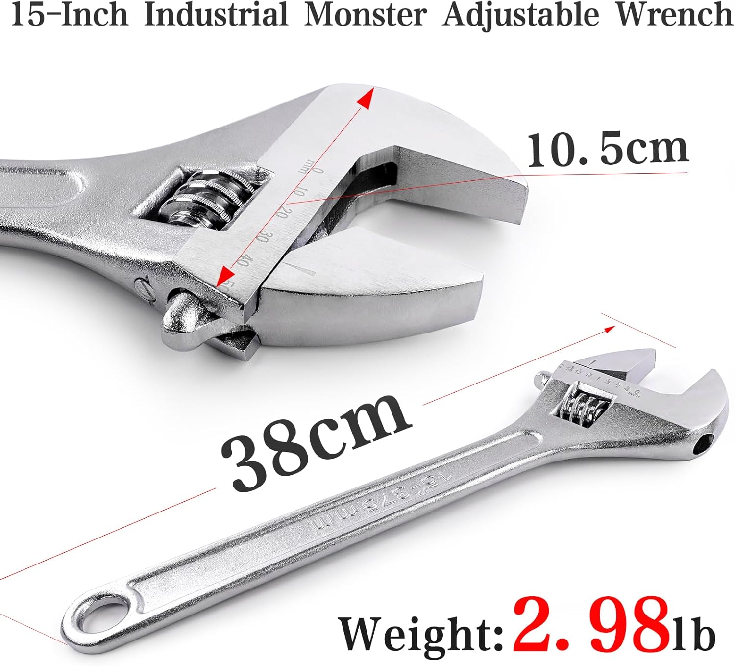 Navegando 15 Inch Heavy Duty Adjustable Wrench, Professional High Carbon Forged Steel Wrench with 47mm Wide Jaw, for Automotive & Industrial Use