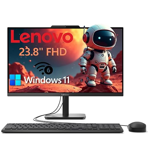 Lenovo 23.8' Intel 4-Core 8GB 256GB SSD All-in-One Desktop Computer | FHD AIO Display, WiFi 6, Windows 11, 2026 Edition,