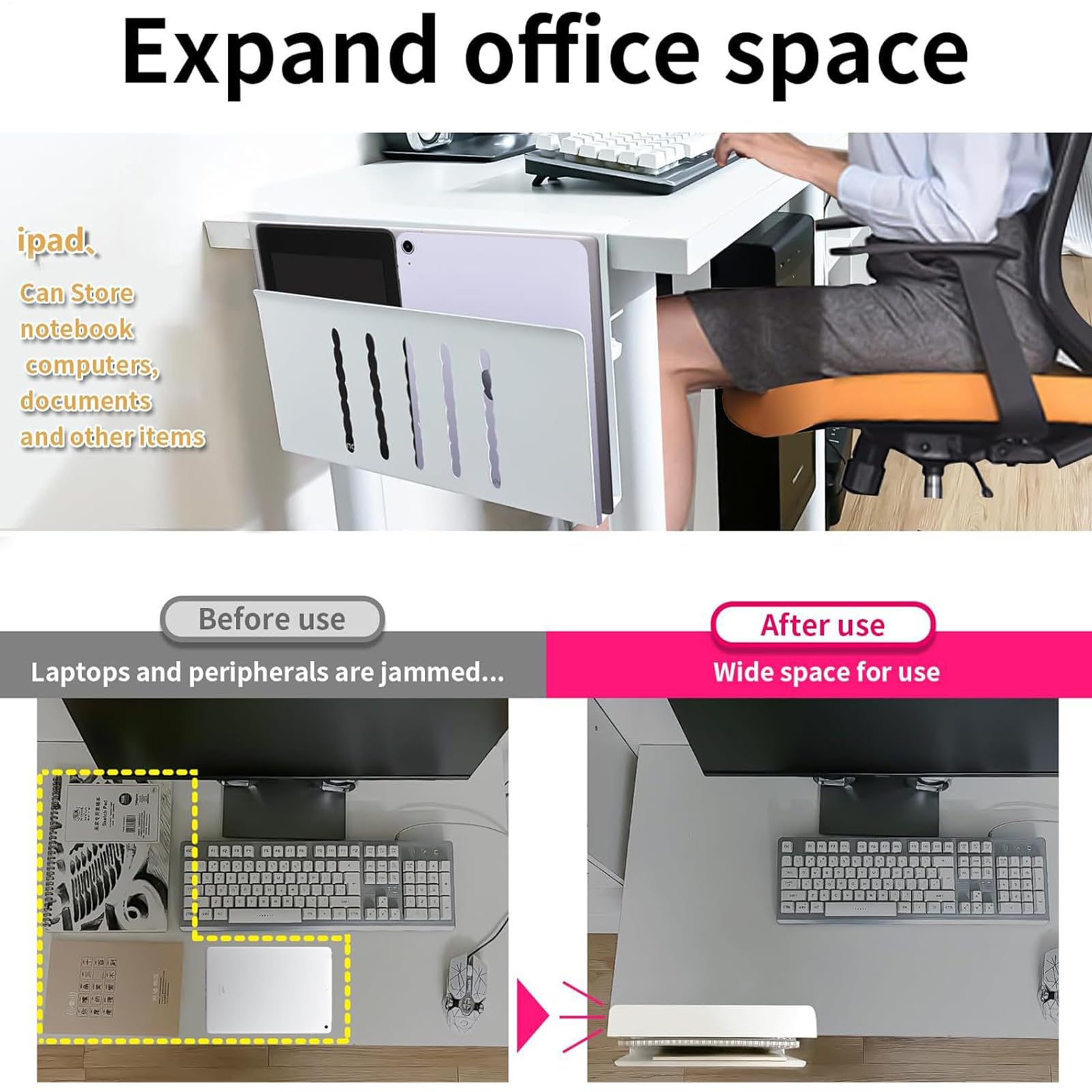 Boczny organizer na biurko, zacisk na półce biurko,Zacisk ze stopu | aluminium stojaku laptopa półce | Wielofunkcyjny organizer laptopa, przenośny boczny rozprasza