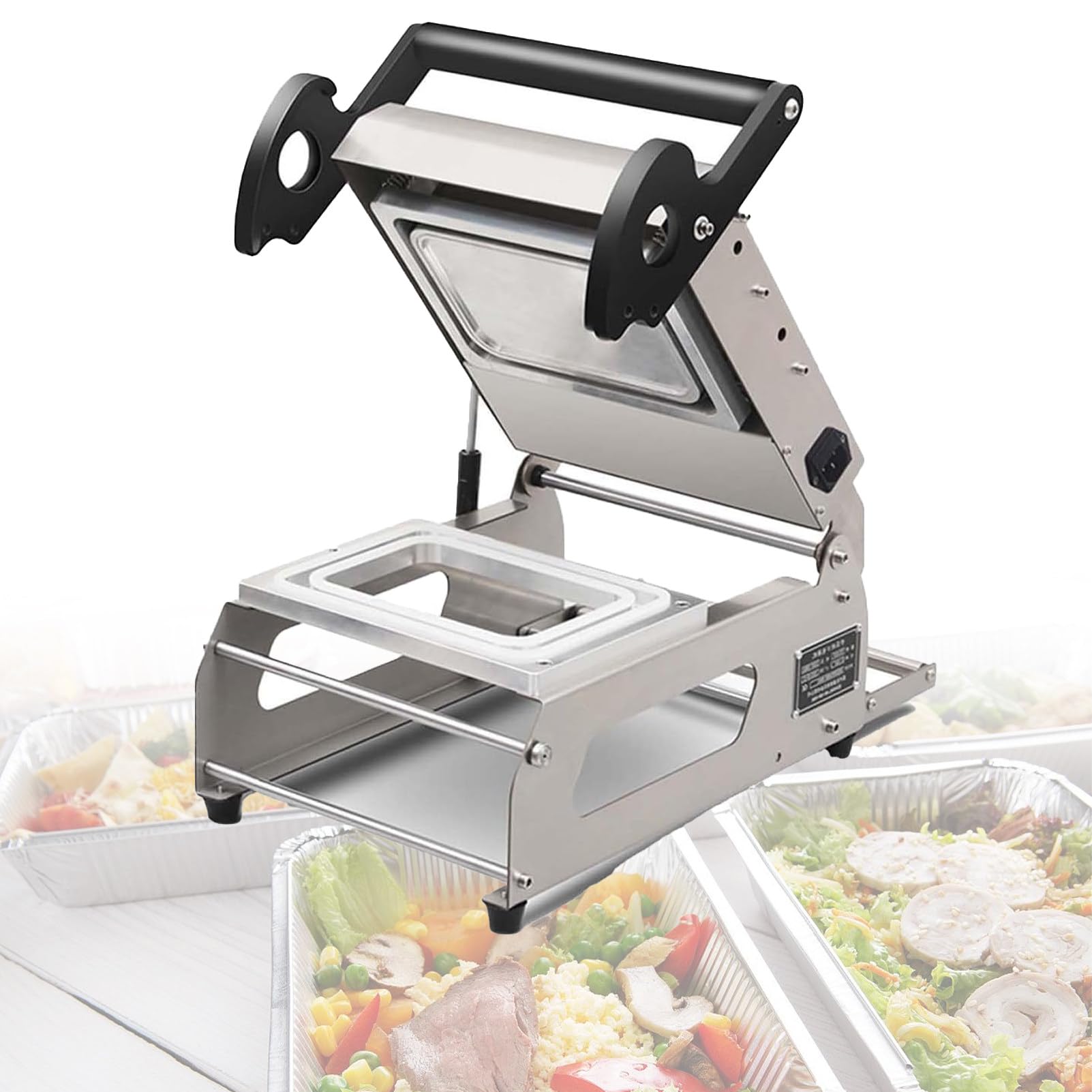 Gewerbliches Schalensiegelgerät, Manuelle Heißsiegelpresse für den gewerblichen Einsatz, 7–8 Siegelvorgänge/Min, Folienbreite 180 mm, für Steaks und Fertiggerichte. 20 * 14cm