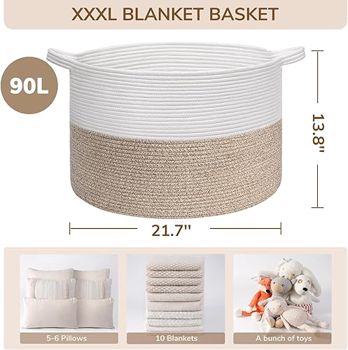 Vista 143 de INDRESSME - Canasta extragrande para ropa sucia de cuerda de algodón, cesta tejida decorativa con asas para guardería y sala, contenedor para Gris